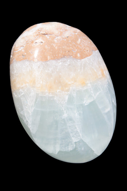 Pistachio Calcite palmstone 64-72mm  121-168g in sunshine - Rocks and Things Store