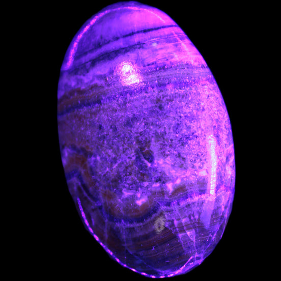 BumbleBee Calcite palm stone 64-70mm 108-130g  in UV light - Rocks and Things Store