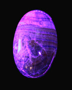 BumbleBee Calcite palm stone 64-70mm 108-130g in UV light - Rocks and Things Store