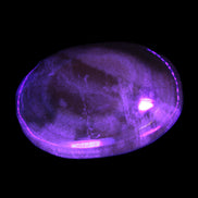 BumbleBee Calcite palm stone 64-70mm 108-130g in UV light - Rocks and Things Store