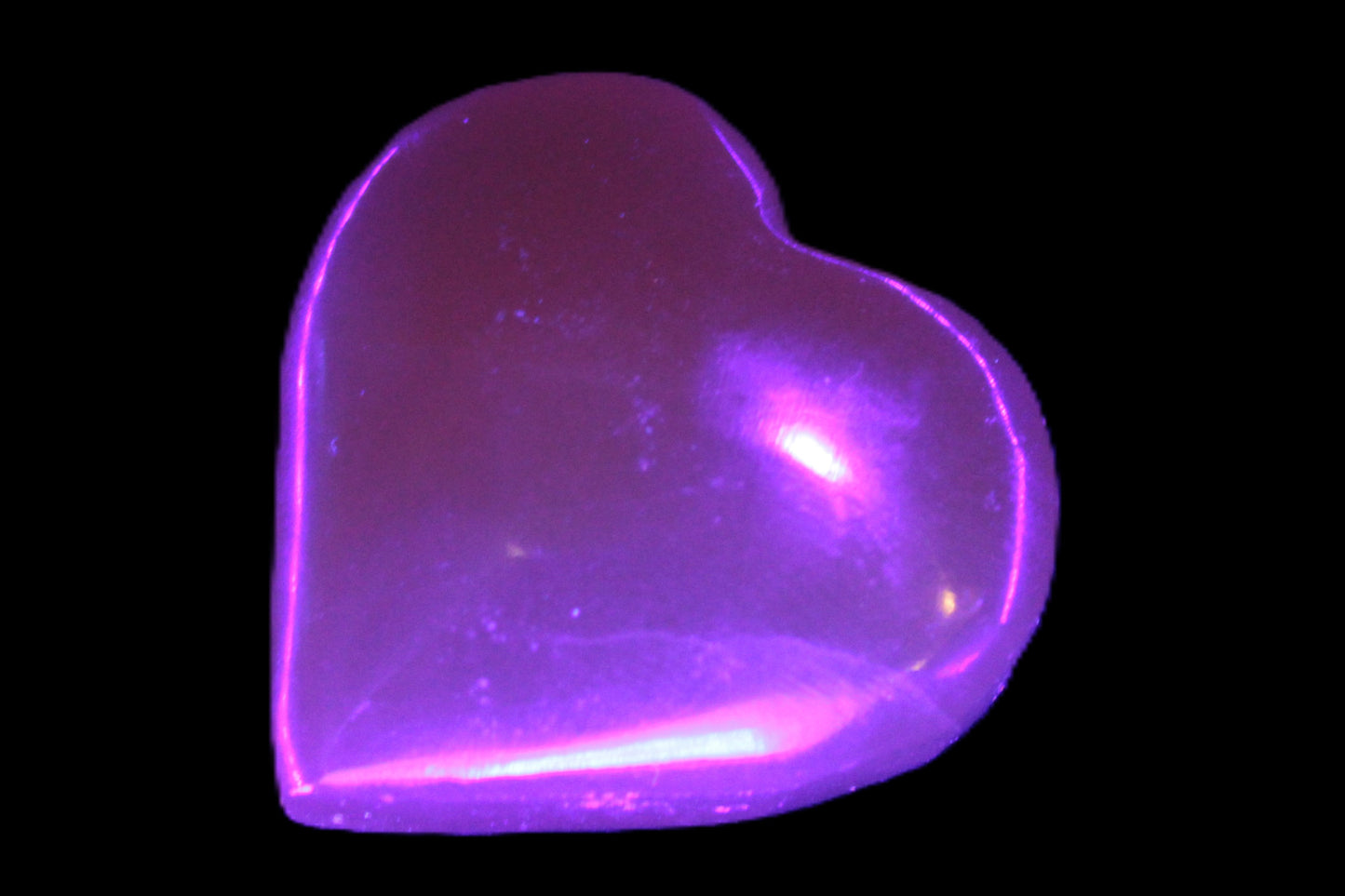 Small Honey Calcite heart 34-35g in UV light