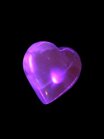 Small Honey Calcite heart 34-35g in UV light