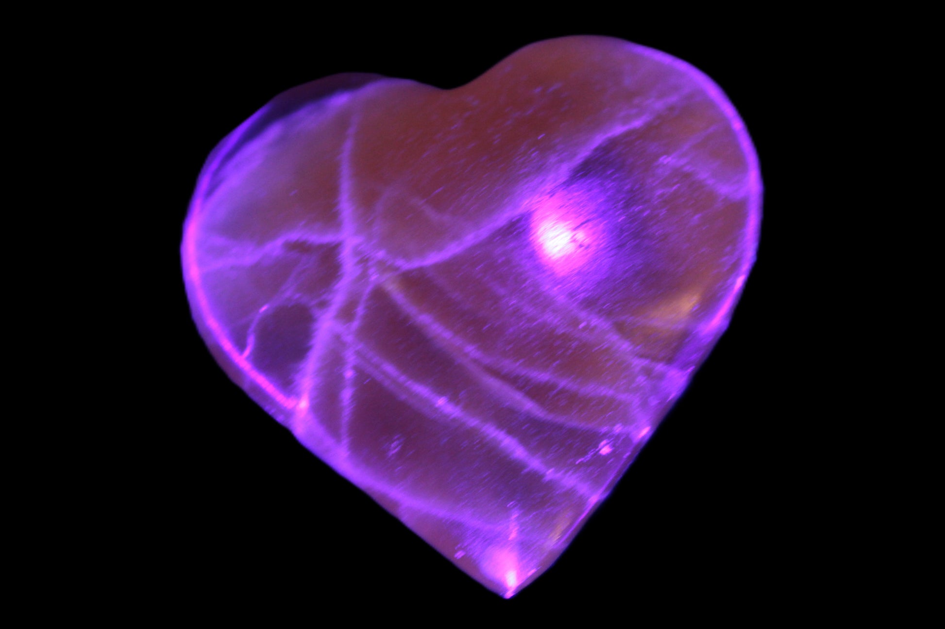 Honey Calcite heart  66-75g in UV light Rocks and Things