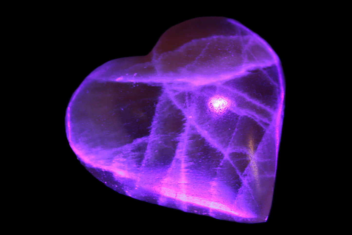 Honey Calcite heart  66-75g in UV light Rocks and Things