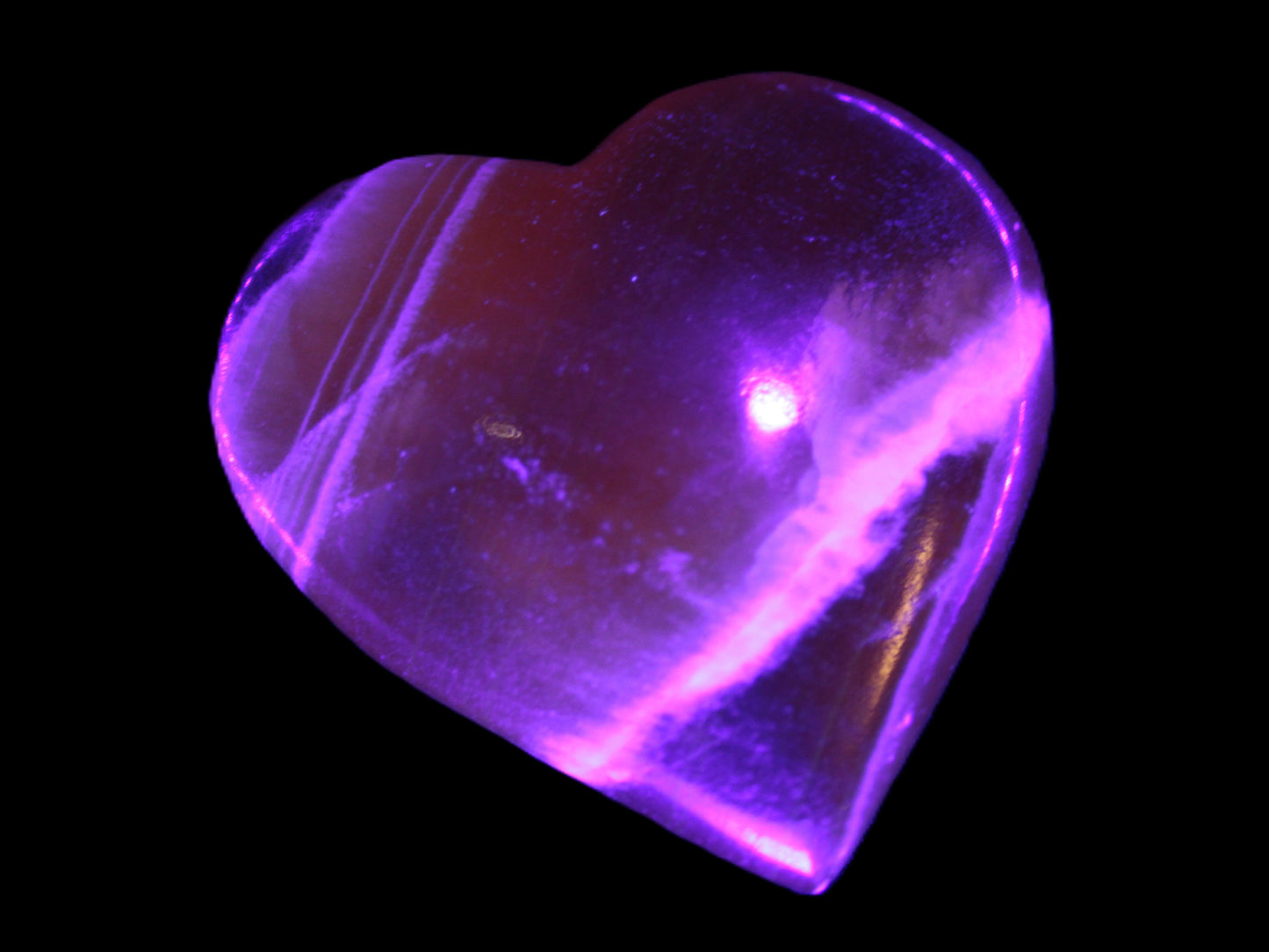 Honey Calcite heart  66-75g in UV light Rocks and Things