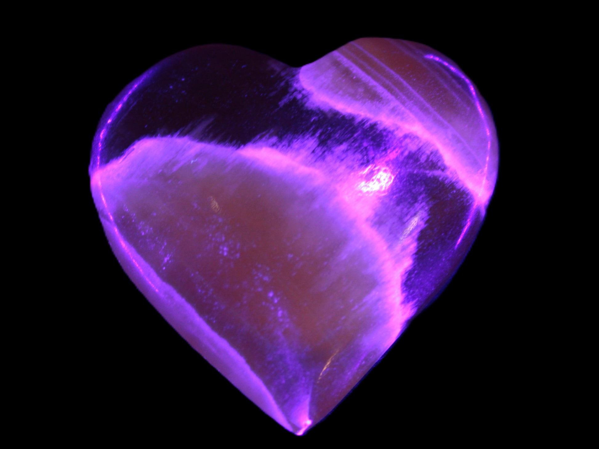 Honey Calcite heart  66-75g in UV light Rocks and Things