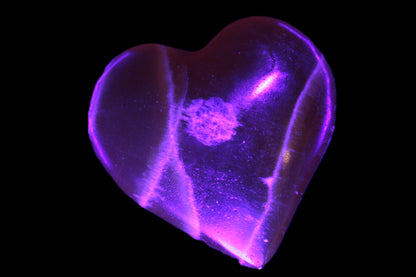 Honey Calcite heart 51-54mm  68-78g in UV light