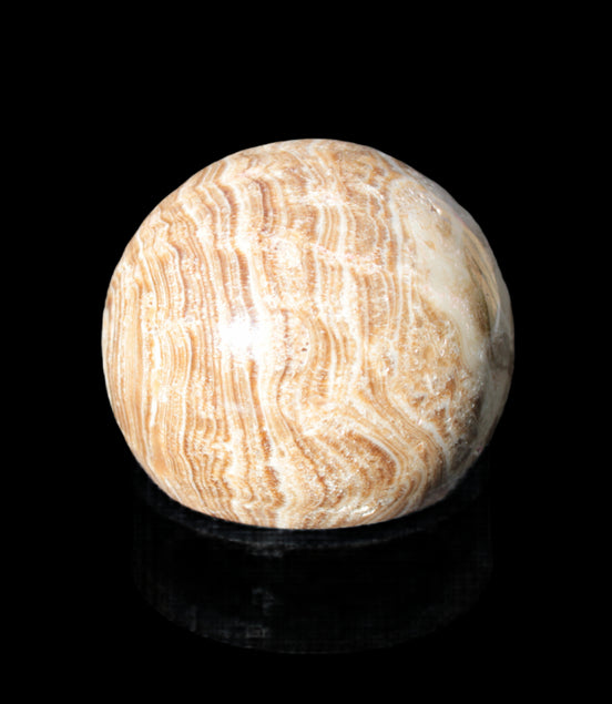 Chocolate Calcite closely banded sphere 48mm 159g - Rocks and Things Store