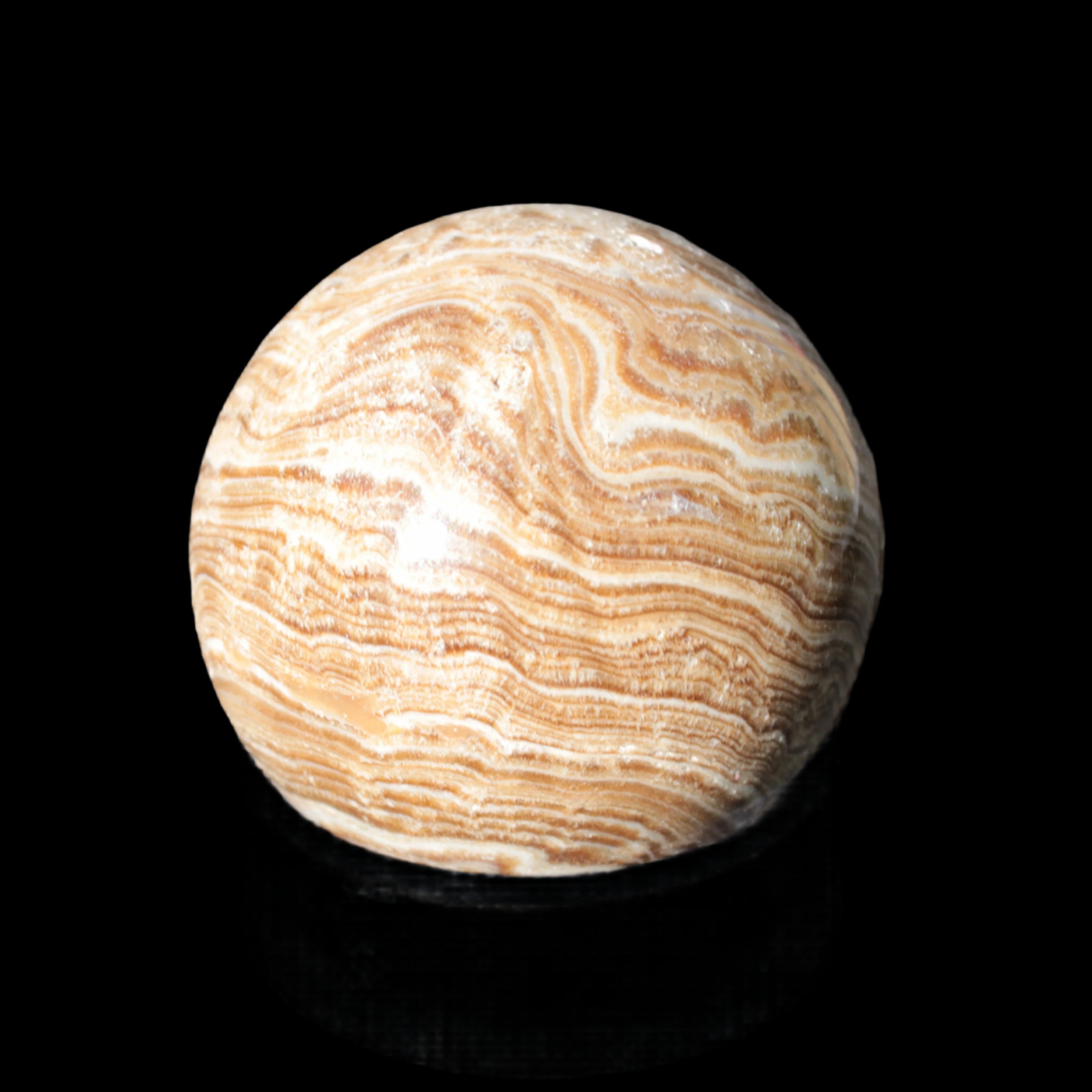 Chocolate Calcite closely banded sphere 48mm 159g - Rocks and Things Store