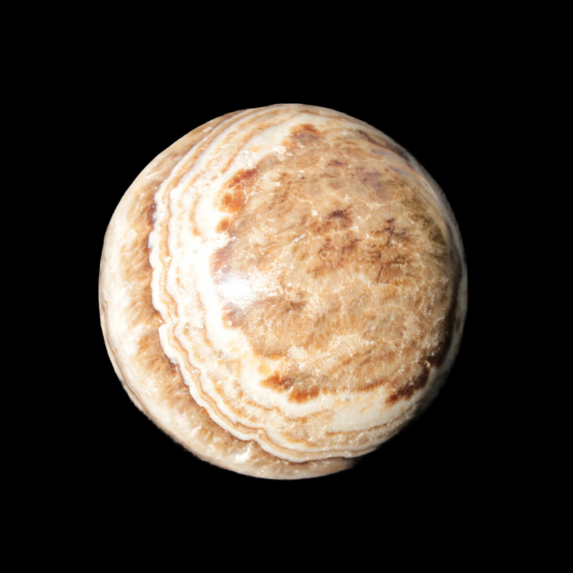 Beautiful Chocolate Calcite sphere 48mm 162g in sunlight - Rocks and Things Store