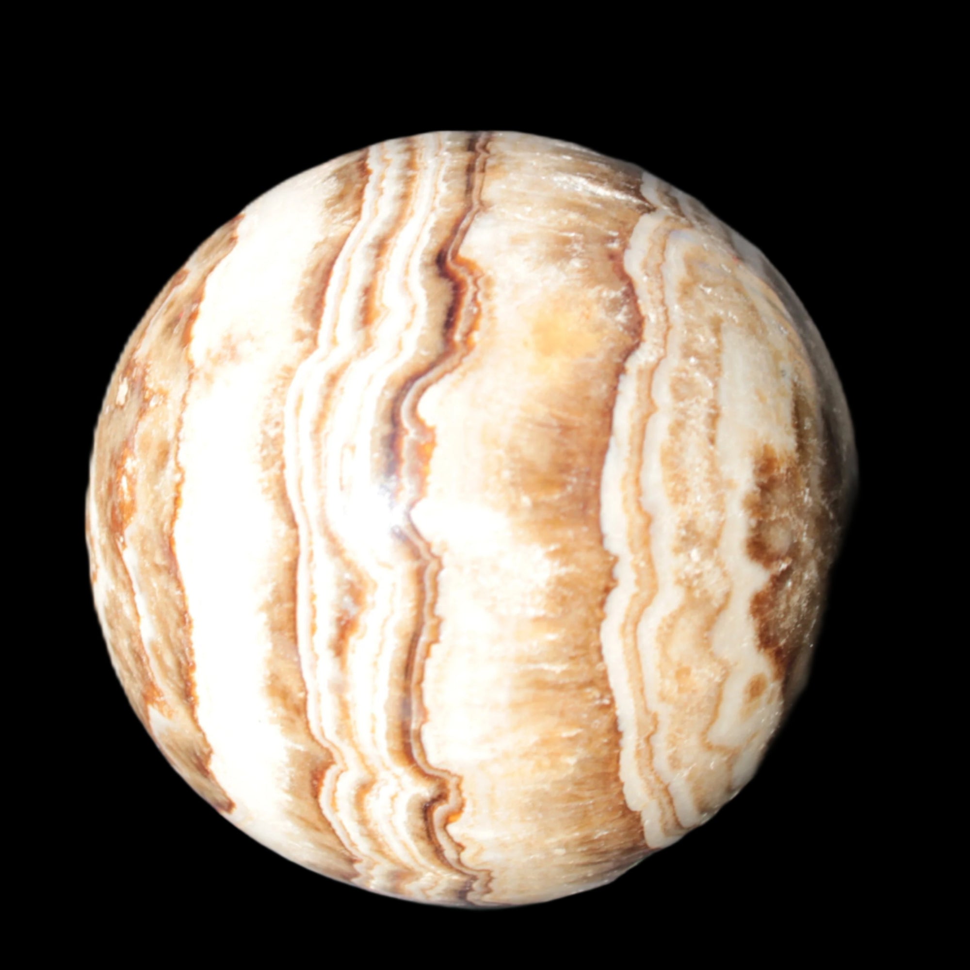 Beautiful Chocolate Calcite sphere 48mm 162g in sunlight - Rocks and Things Store