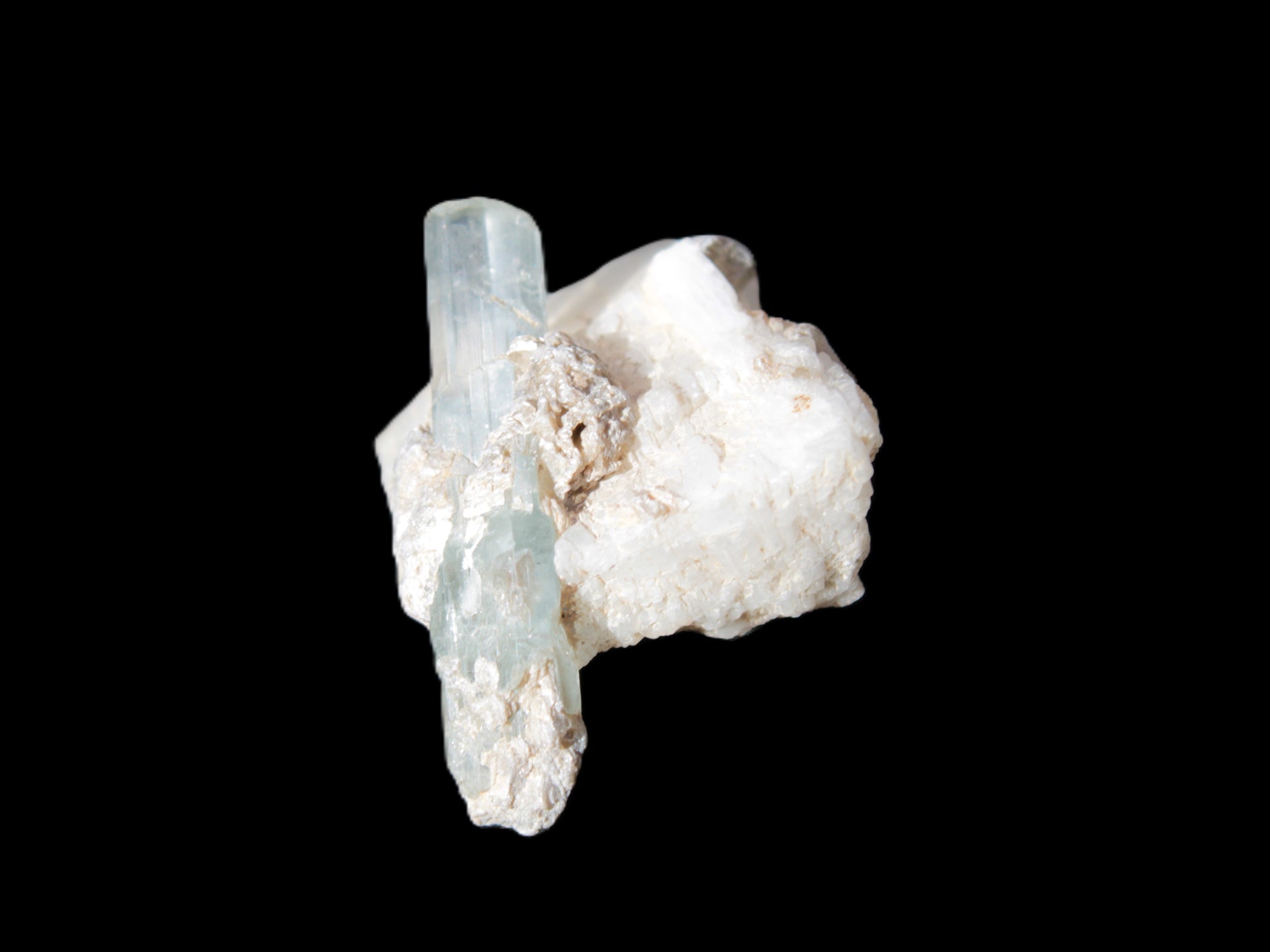 Aquamarine on pale green Elbaite with Muscovite 30mm 47.6ct 9.5g Rocks and Things