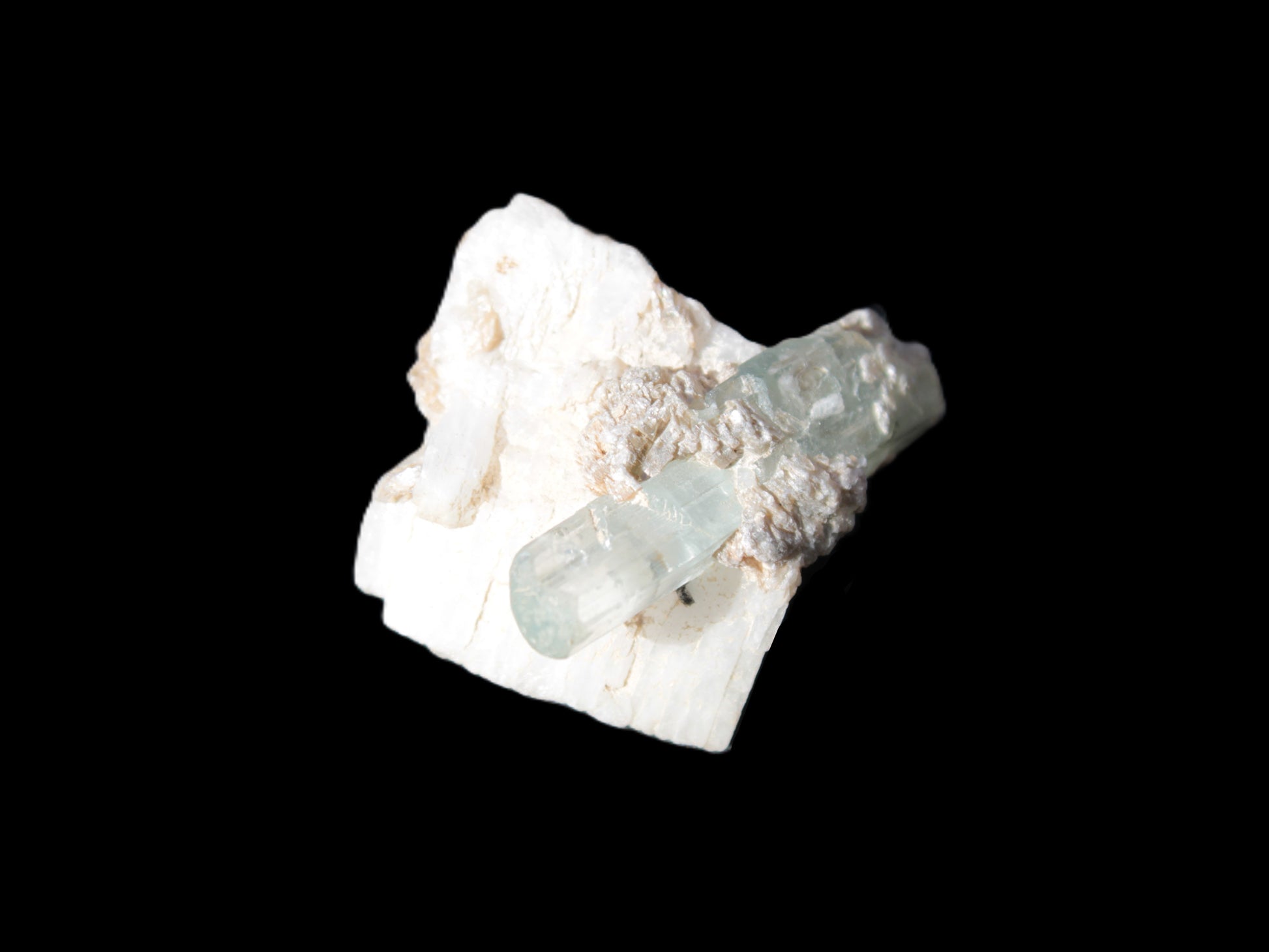 Aquamarine on pale green Elbaite with Muscovite 30mm 47.6ct 9.5g Rocks and Things