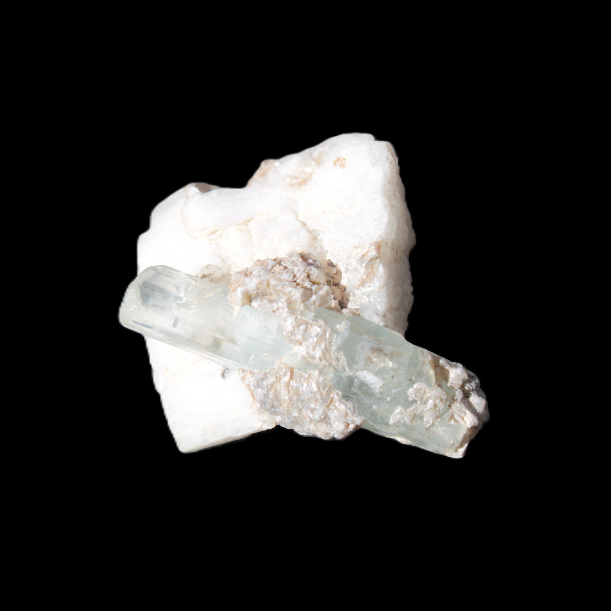 Aquamarine on pale green Elbaite with Muscovite 30mm 47.6ct 9.5g Rocks and Things