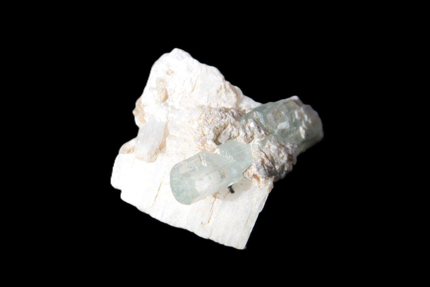 Aquamarine on pale green Elbaite with Muscovite 30mm 47.6ct 9.5g Rocks and Things