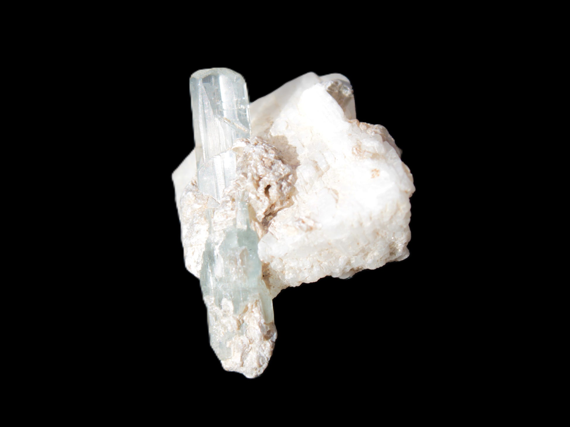 Aquamarine on pale green Elbaite with Muscovite 30mm 47.6ct 9.5g Rocks and Things