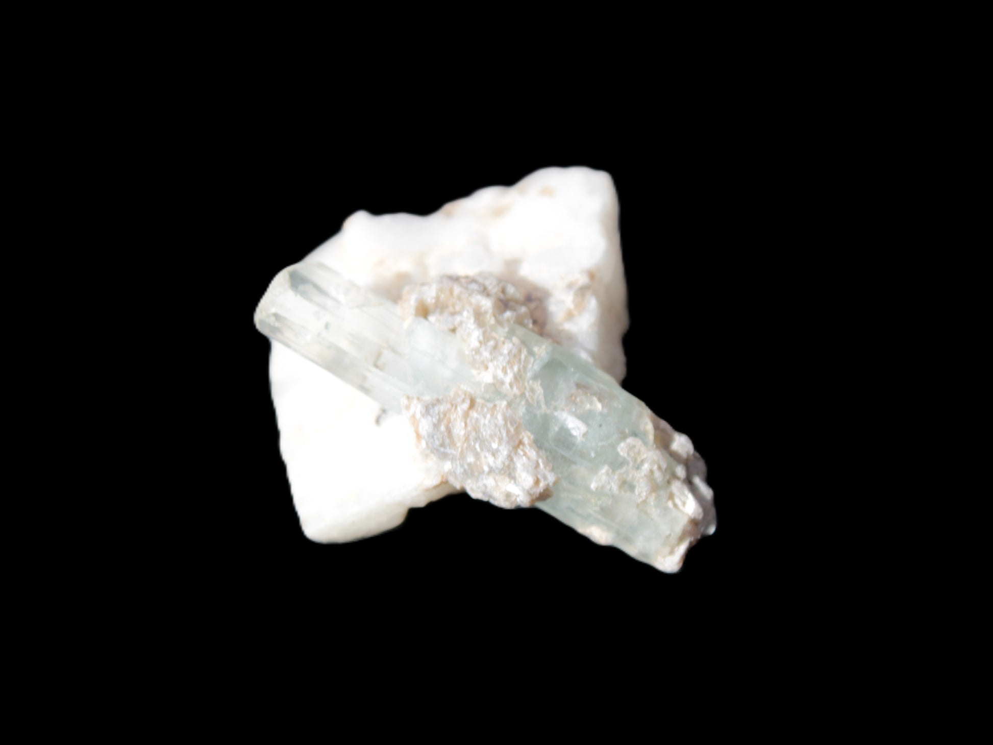 Aquamarine on pale green Elbaite with Muscovite 30mm 47.6ct 9.5g Rocks and Things