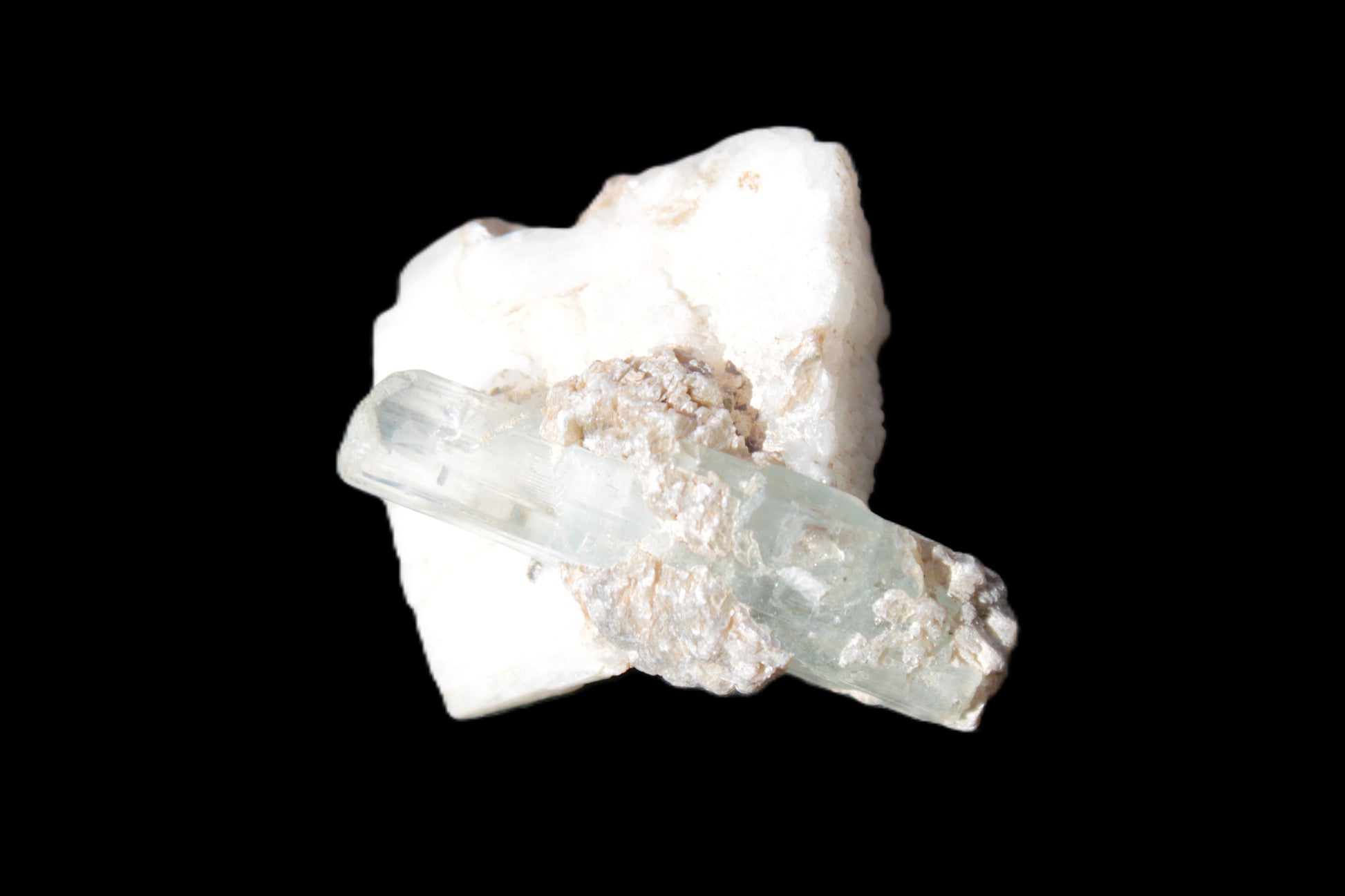 Aquamarine on pale green Elbaite with Muscovite 30mm 47.6ct 9.5g Rocks and Things