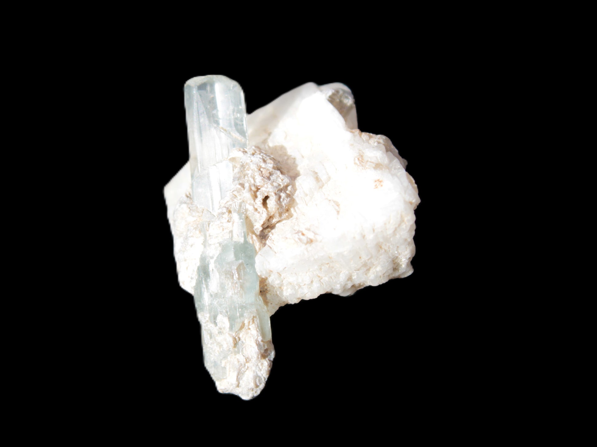 Aquamarine on pale green Elbaite with Muscovite 30mm 47.6ct 9.5g Rocks and Things