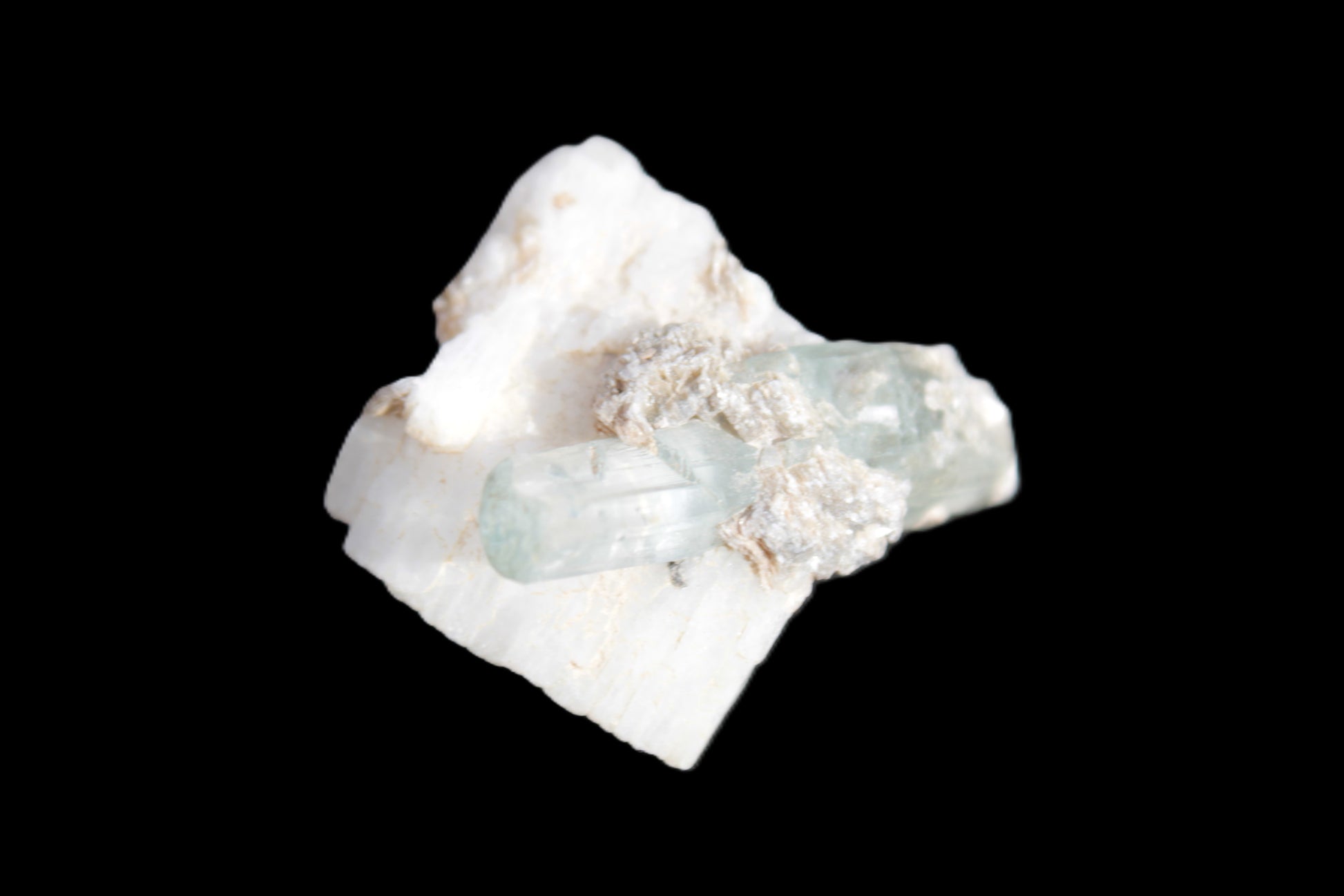 Aquamarine on pale green Elbaite with Muscovite 30mm 47.6ct 9.5g Rocks and Things