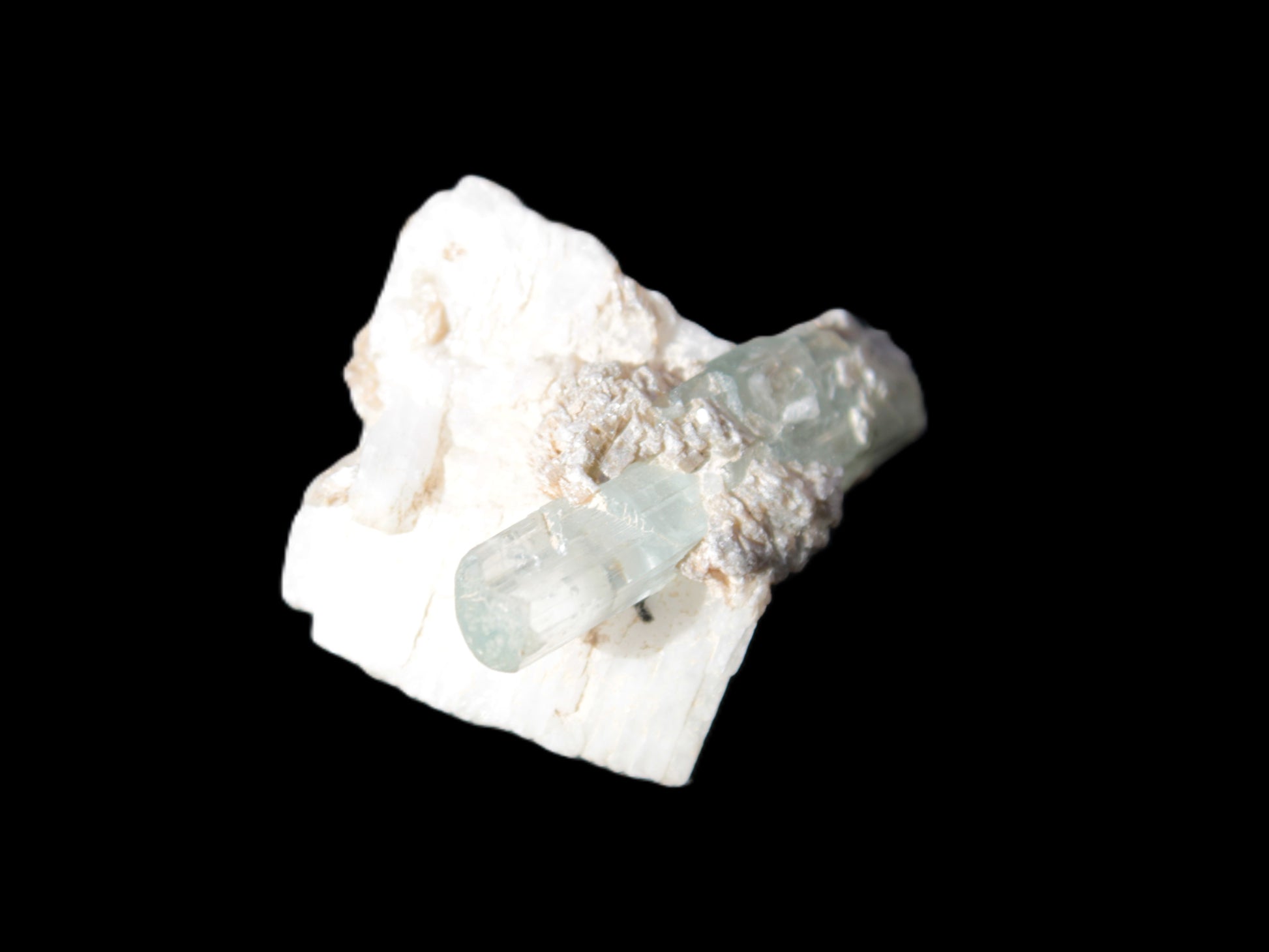 Aquamarine on pale green Elbaite with Muscovite 30mm 47.6ct 9.5g Rocks and Things