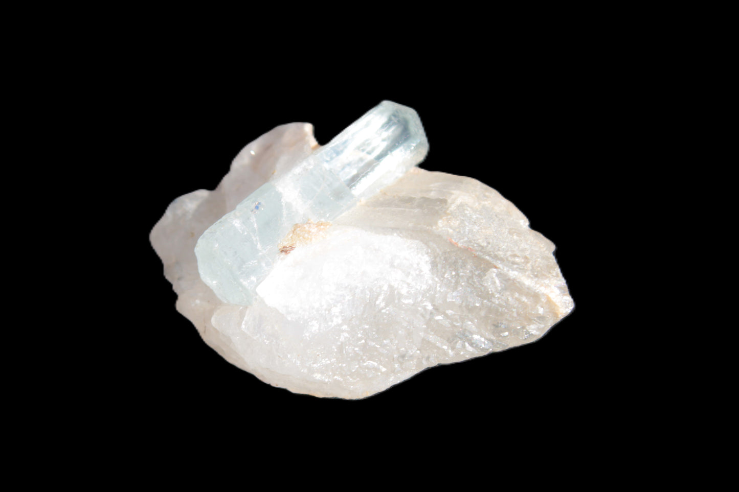 Blue/Clear double-terminated Aquamarine (22mm) and Calcite crystal 36mm 56.1ct 11.2g Rocks and Things