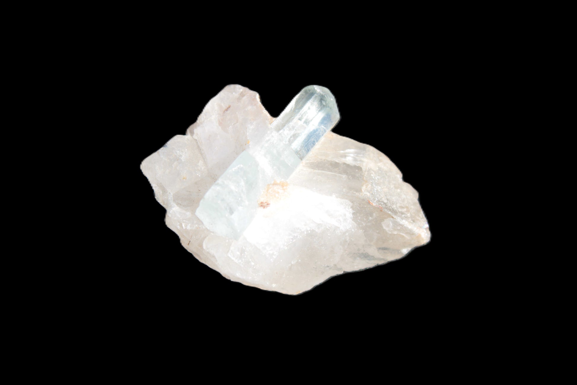 Blue/Clear double-terminated Aquamarine (22mm) and Calcite crystal 36mm 56.1ct 11.2g Rocks and Things