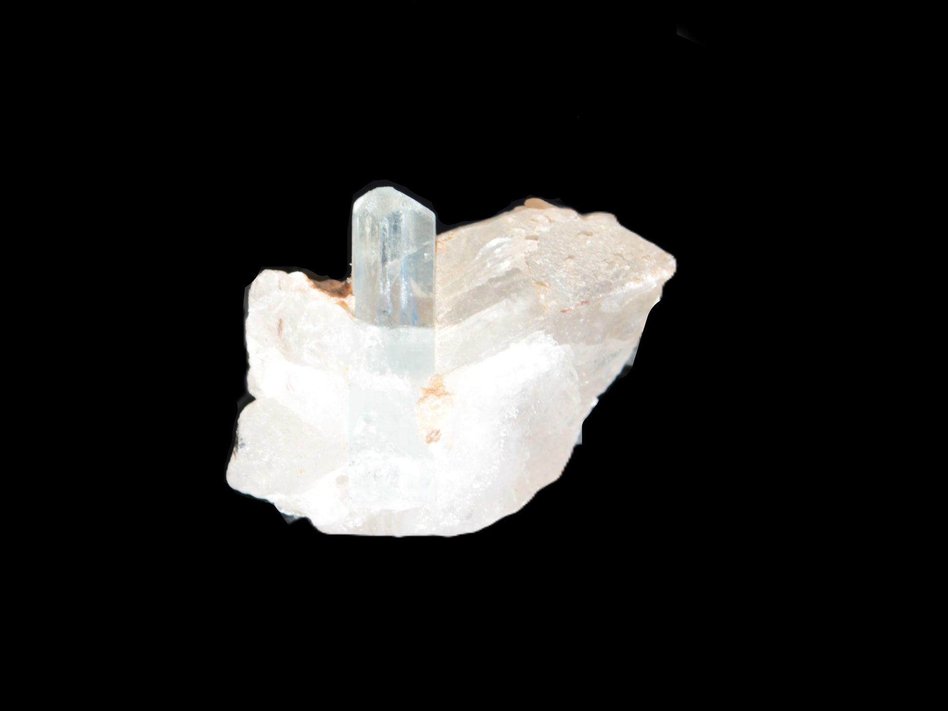 Blue/Clear double-terminated Aquamarine (22mm) and Calcite crystal 36mm 56.1ct 11.2g Rocks and Things