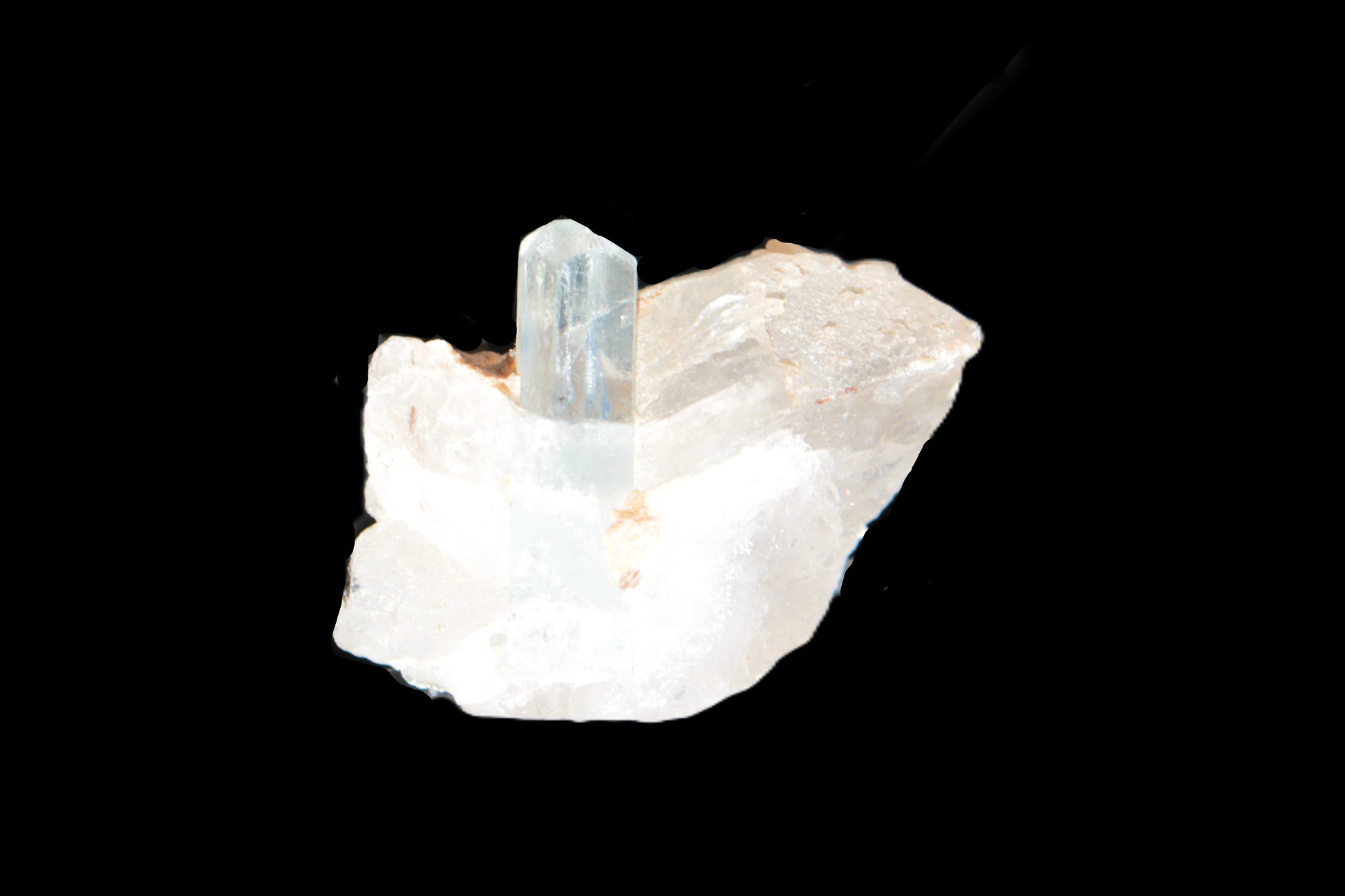 Blue/Clear double-terminated Aquamarine (22mm) and Calcite crystal 36mm 56.1ct 11.2g Rocks and Things