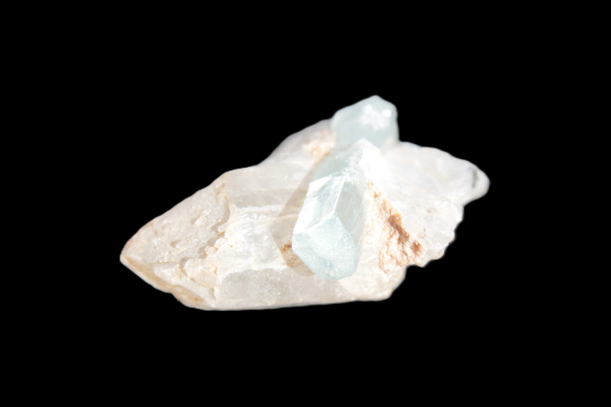 Blue/Clear double-terminated Aquamarine (22mm) and Calcite crystal 36mm 56.1ct 11.2g Rocks and Things