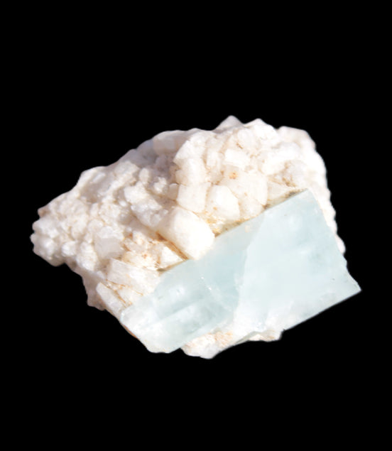 Blue Terminated Aquamarine crystal 21mm on Feldspar & Mica matrix 28mm 58.2ct 11.6g Rocks and Things