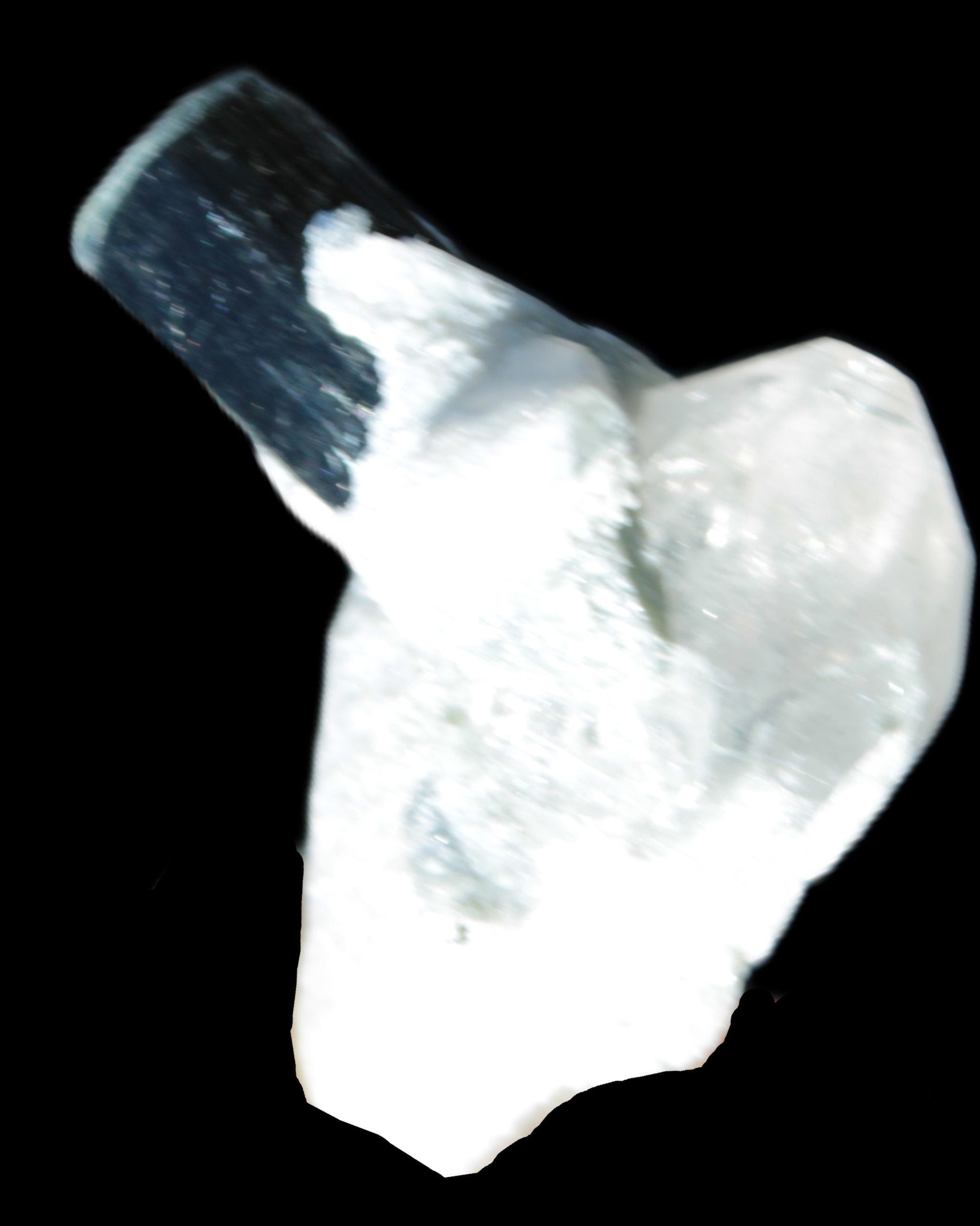 Dark Black Green Tourmaline 10mm on Clear Quartz with matrix dusting 24.6ct 4.9g in bright sunshine - Rocks and Things Store