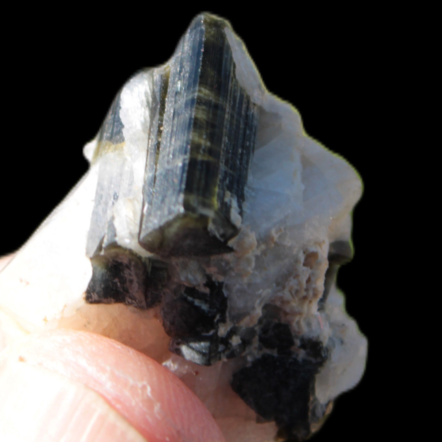 Dark Black Elbaite cluster in Clear Calcite matrix 25mm 50ct 10g Rocks and Things