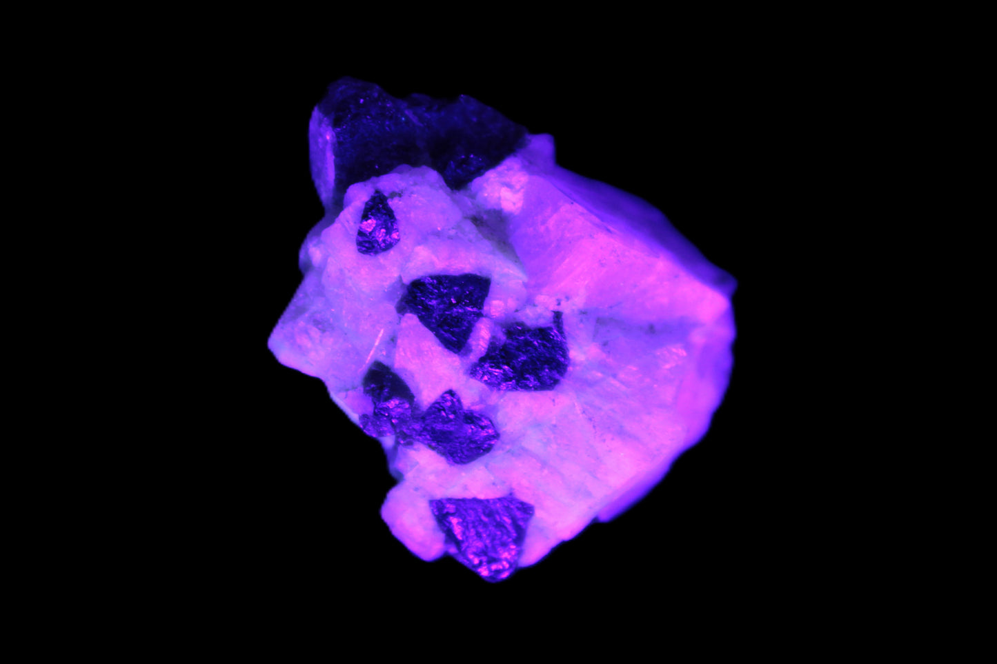 Black Elbaite cluster in matrix in UV light