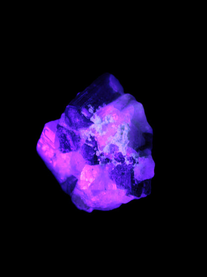 Black Elbaite cluster in matrix in UV light