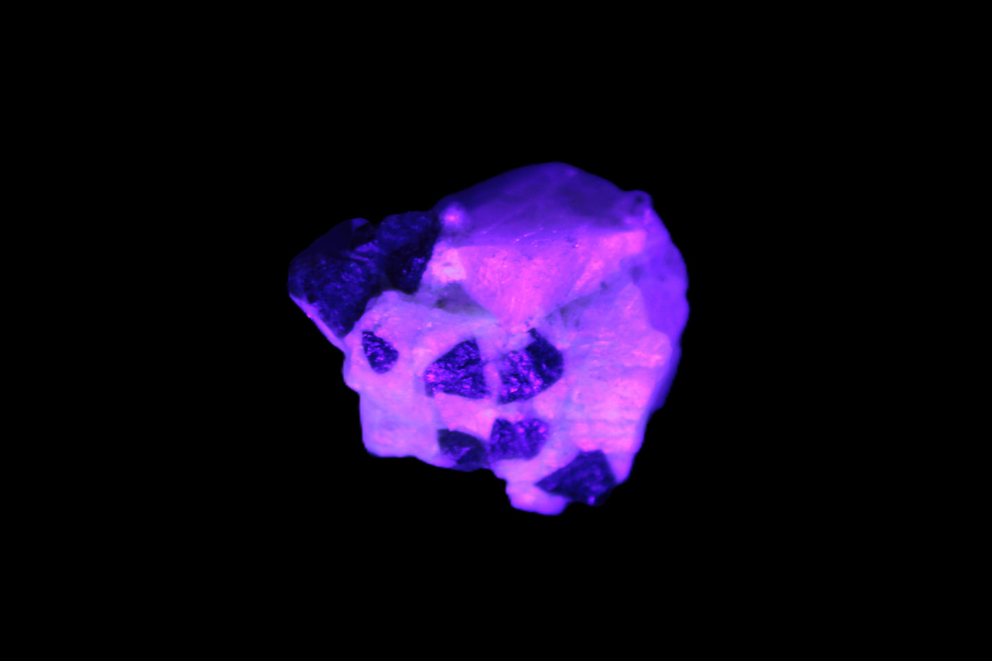 Black Elbaite cluster in matrix in UV light