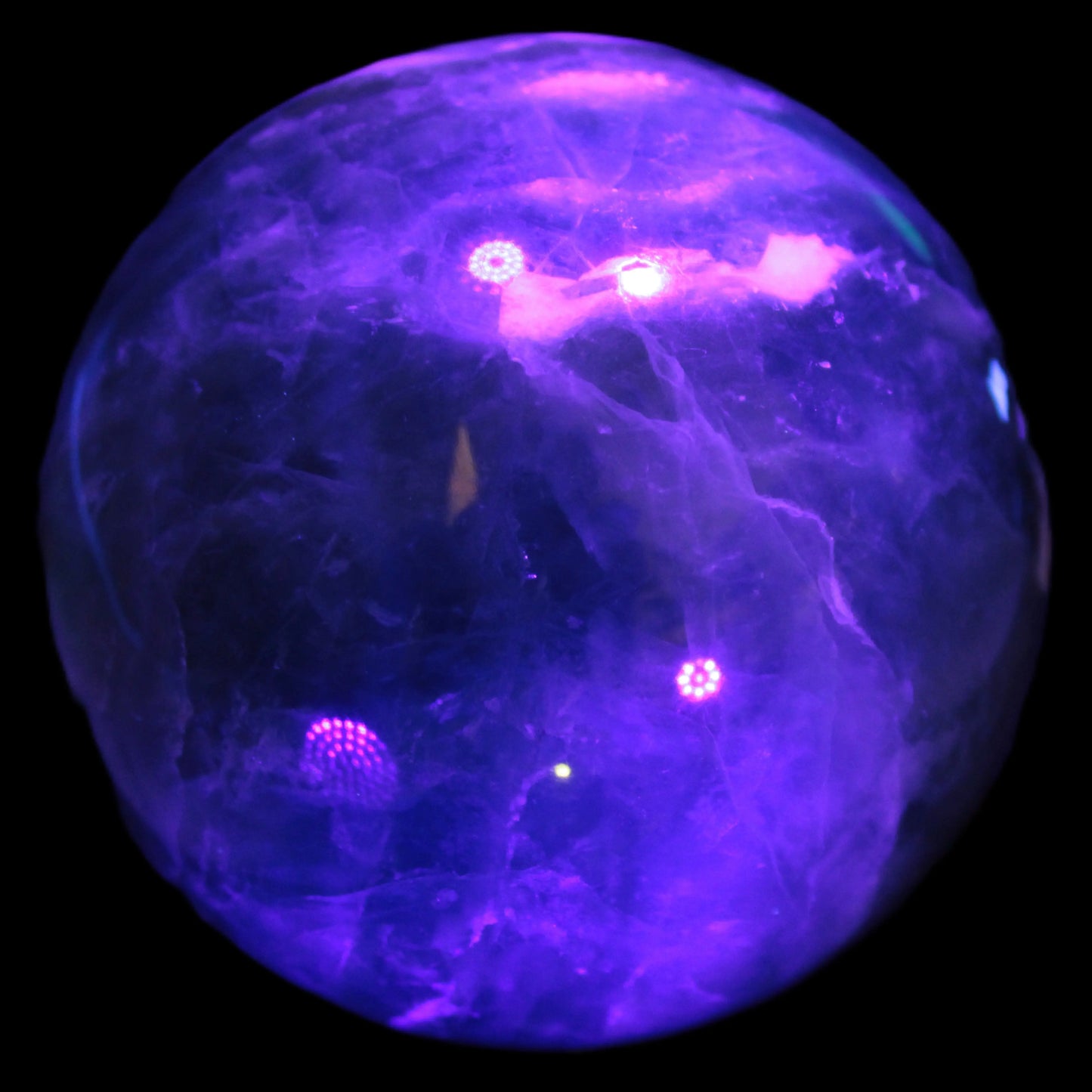 Large Green Fluorite sphere 2563g in UV light