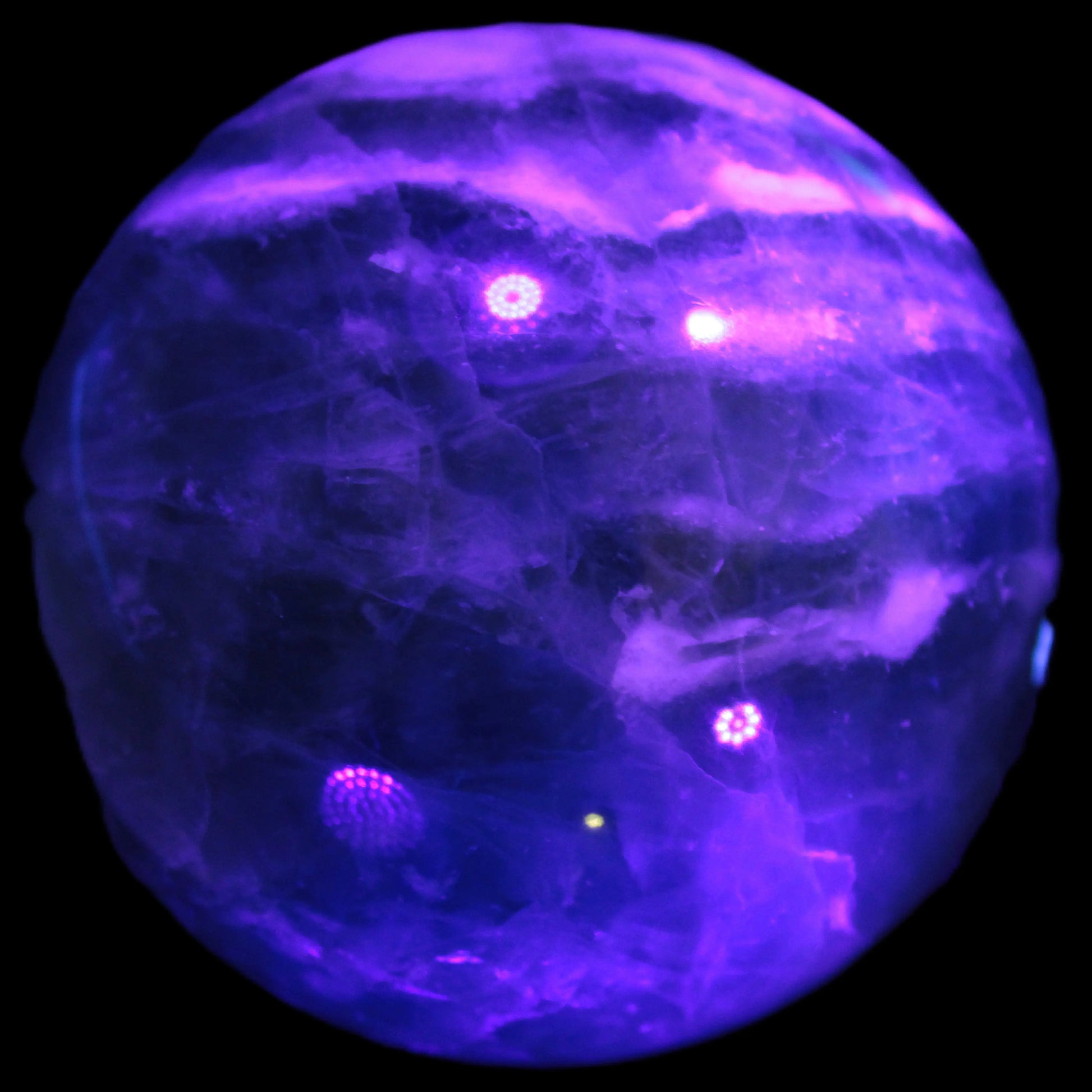 Large Green Fluorite sphere 2563g in UV light