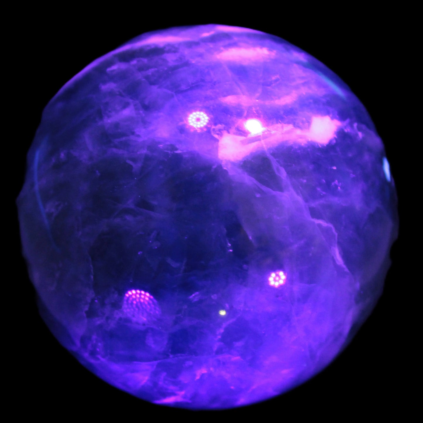 Large Green Fluorite sphere 2563g in UV light