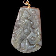 Large Labradorite mermaid carved pendant with chain necklace in sunshine - Rocks and Things Store