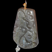 Large Labradorite mermaid carved pendant with chain necklace in sunshine - Rocks and Things Store