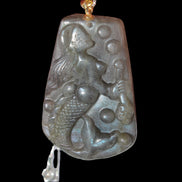Large Labradorite mermaid carved pendant with chain necklace in sunshine - Rocks and Things Store