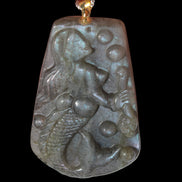 Large Labradorite mermaid carved pendant with chain necklace in sunshine - Rocks and Things Store
