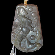 Large Labradorite mermaid carved pendant with chain necklace in sunshine - Rocks and Things Store