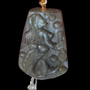 Large Labradorite mermaid carved pendant with chain necklace in sunshine - Rocks and Things Store