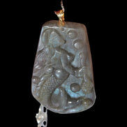 Large Labradorite mermaid carved pendant with chain necklace in sunshine - Rocks and Things Store