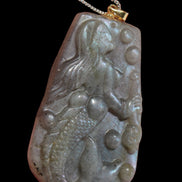 Large Labradorite mermaid carved pendant with chain necklace in sunshine - Rocks and Things Store