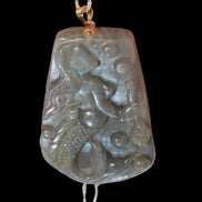 Large Labradorite mermaid carved pendant with chain necklace in sunshine - Rocks and Things Store