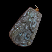 Large Labradorite mermaid carved pendant with chain necklace in sunshine - Rocks and Things Store