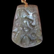 Large Labradorite mermaid carved pendant with chain necklace in sunshine - Rocks and Things Store